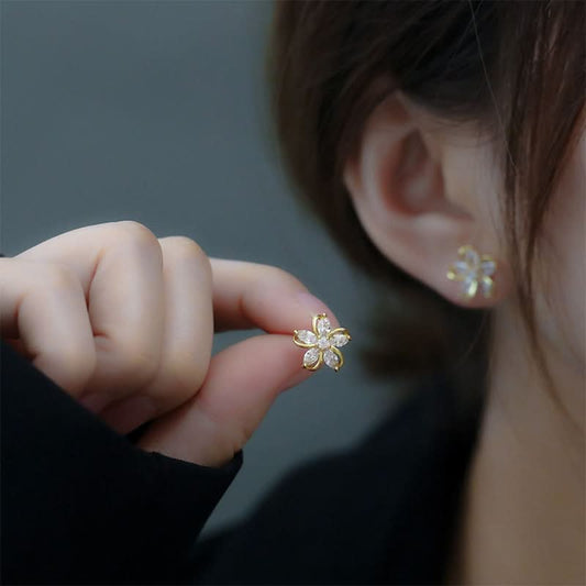 Version Inlaid Zirconium Five Petal Flower Simple And Stylish Earrings