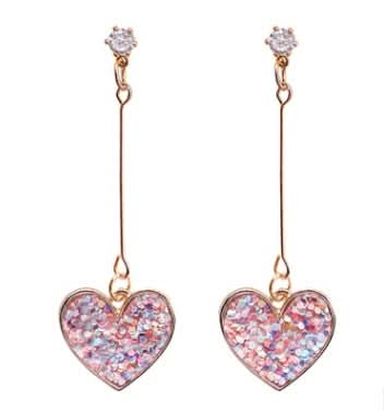 925 silver needle sequin love earrings sweet zircon heart long earrings earrings female
