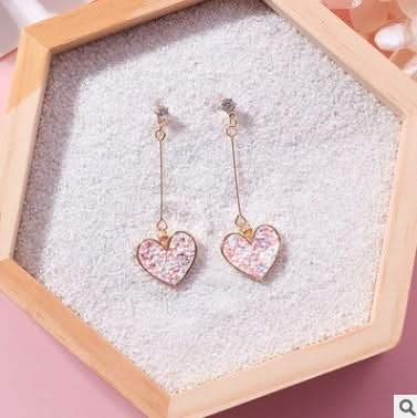 925 silver needle sequin love earrings sweet zircon heart long earrings earrings female