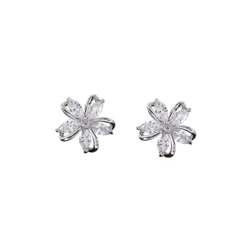 Version Inlaid Zirconium Five Petal Flower Simple And Stylish Earrings