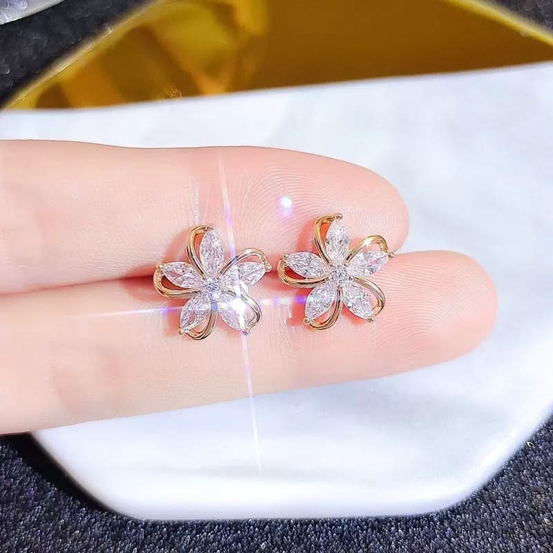 Version Inlaid Zirconium Five Petal Flower Simple And Stylish Earrings