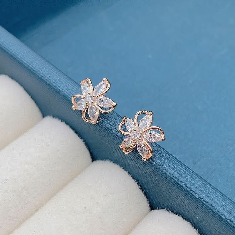 Version Inlaid Zirconium Five Petal Flower Simple And Stylish Earrings