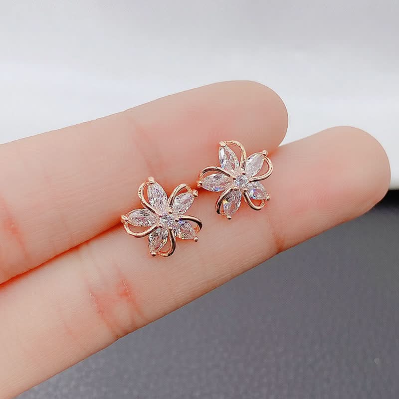Version Inlaid Zirconium Five Petal Flower Simple And Stylish Earrings