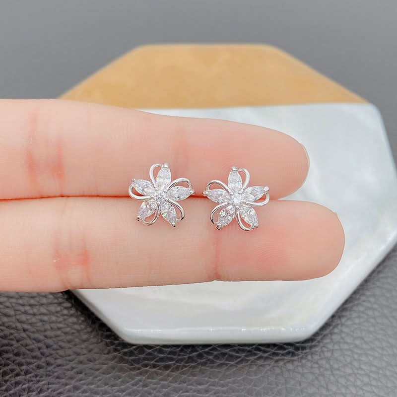 Version Inlaid Zirconium Five Petal Flower Simple And Stylish Earrings