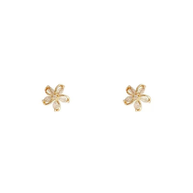 Version Inlaid Zirconium Five Petal Flower Simple And Stylish Earrings