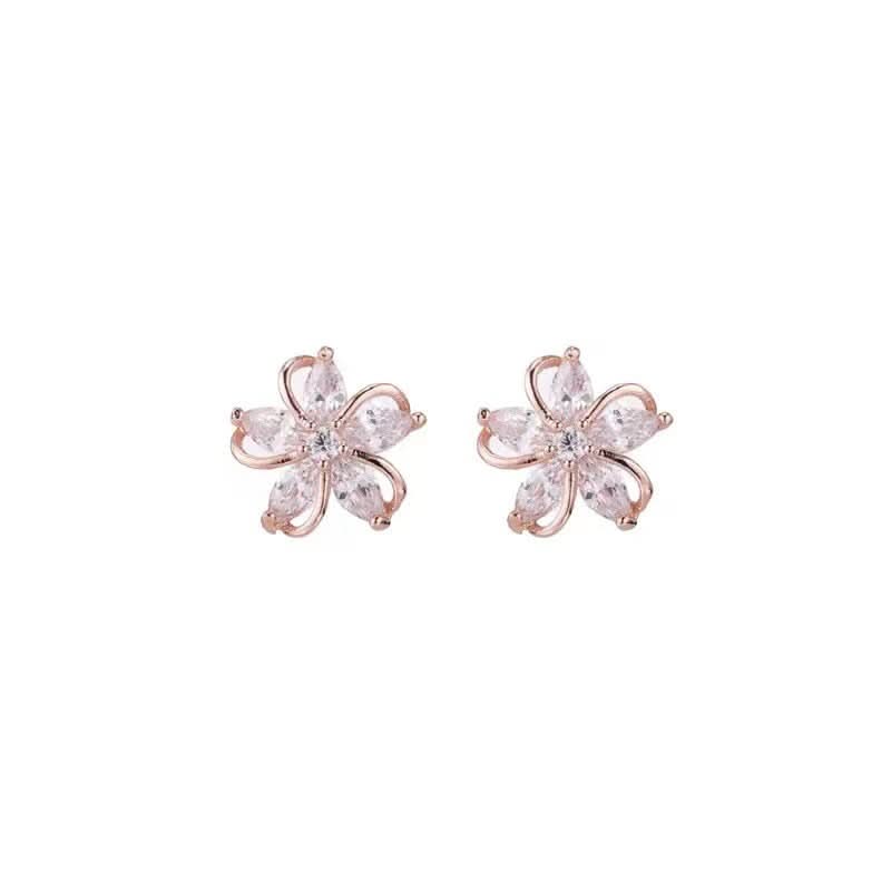 Version Inlaid Zirconium Five Petal Flower Simple And Stylish Earrings