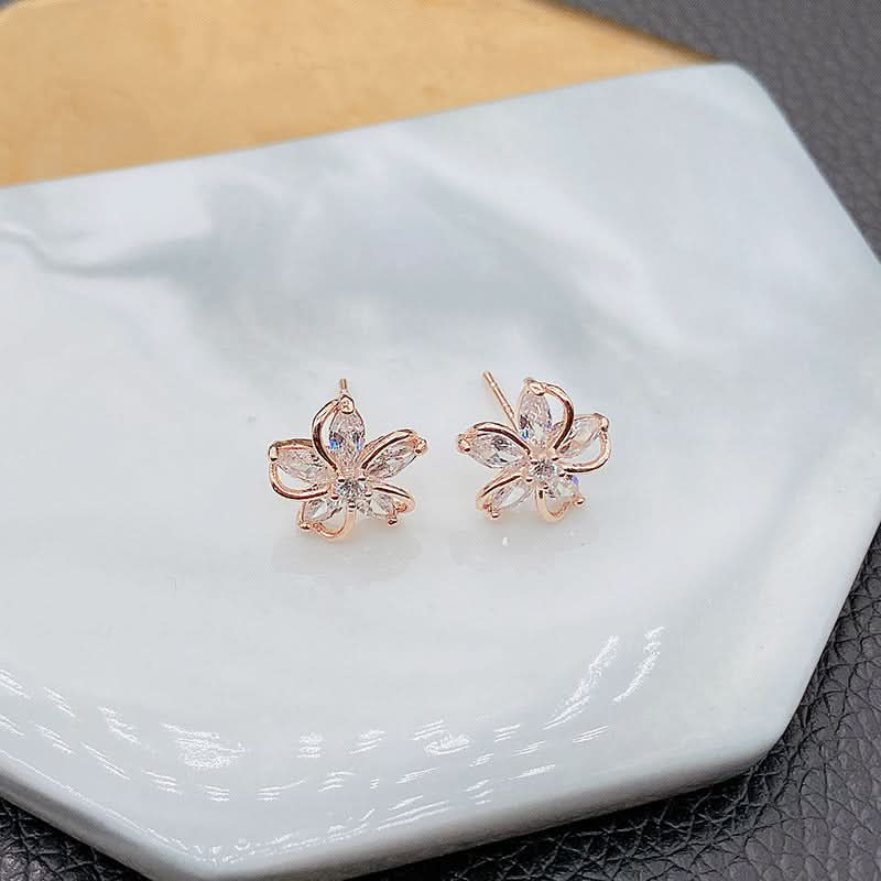 Version Inlaid Zirconium Five Petal Flower Simple And Stylish Earrings