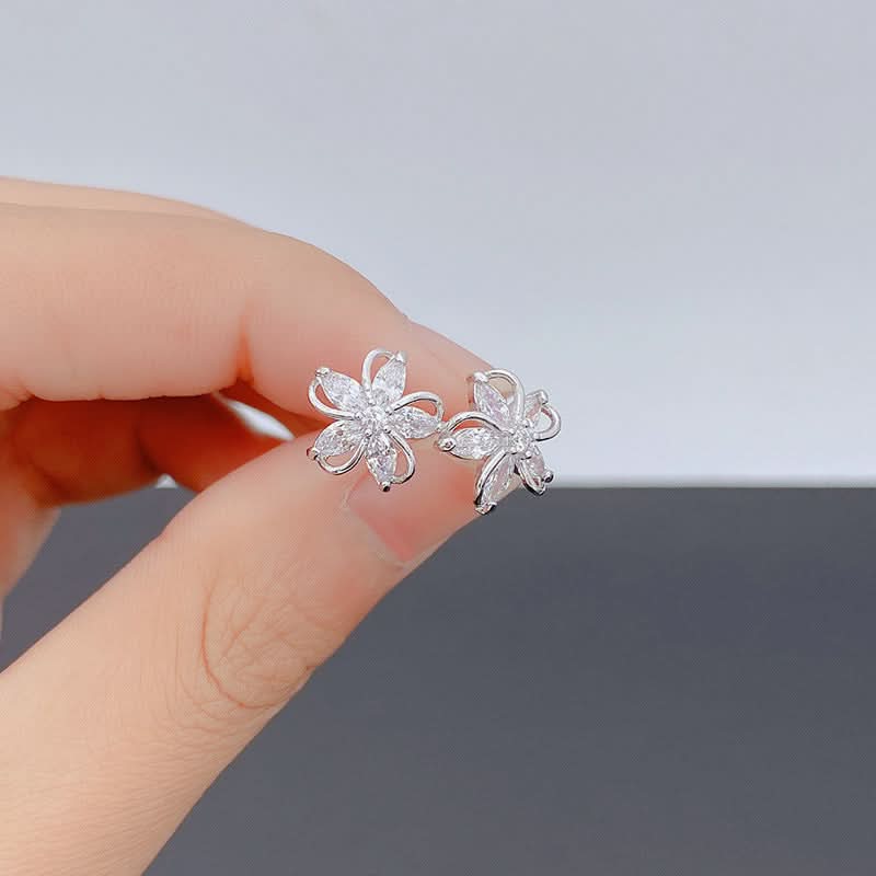 Version Inlaid Zirconium Five Petal Flower Simple And Stylish Earrings